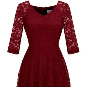 Long-Sleeve A-Line Lace Bridesmaid Dress Midi